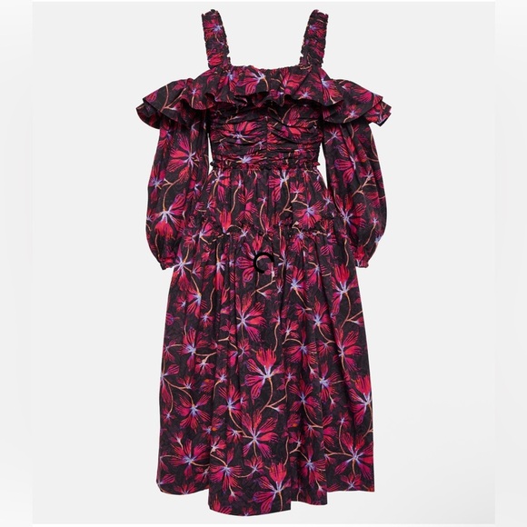 Ulla Johnson | NWT Caprice Floral Cotton Off-Shoulder Zinnia Midi Dress- Size 0 - Picture 1 of 15